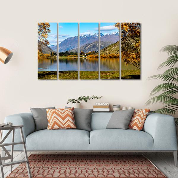 Lake Hayes In Autumn Canvas Wall Art-5 Horizontal-Gallery Wrap-22" x 12"-Tiaracle