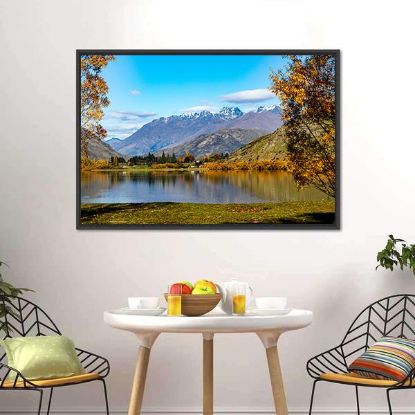 Lake Hayes In Autumn Canvas Wall Art-5 Horizontal-Gallery Wrap-22" x 12"-Tiaracle
