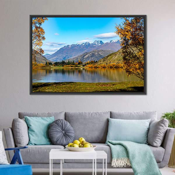 Lake Hayes In Autumn Canvas Wall Art-5 Horizontal-Gallery Wrap-22" x 12"-Tiaracle