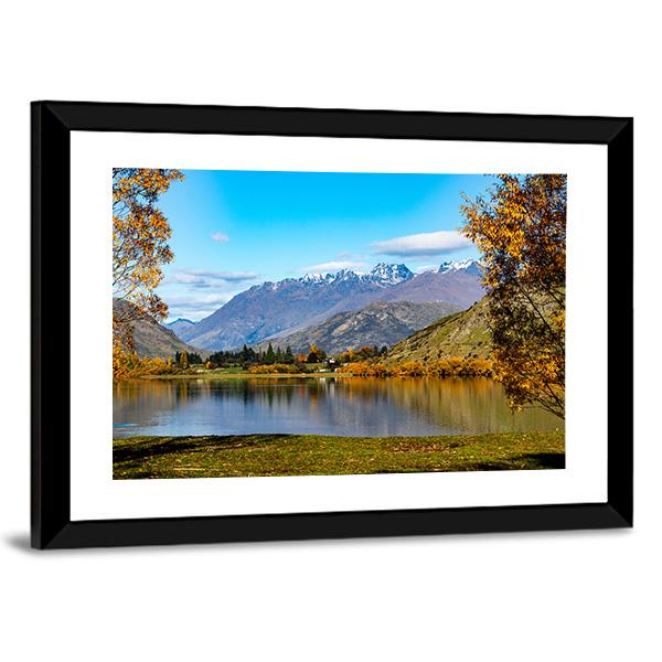 Lake Hayes In Autumn Canvas Wall Art-5 Horizontal-Gallery Wrap-22" x 12"-Tiaracle