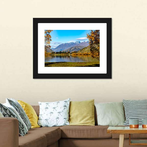 Lake Hayes In Autumn Canvas Wall Art-5 Horizontal-Gallery Wrap-22" x 12"-Tiaracle
