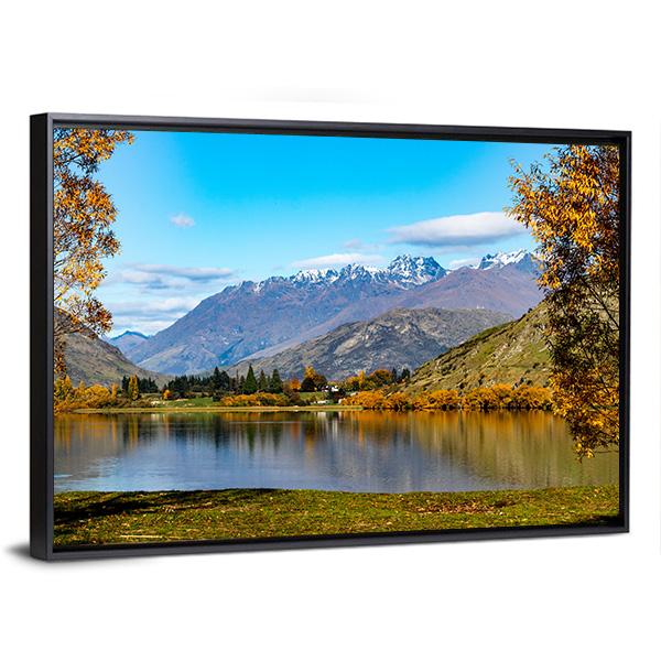 Lake Hayes In Autumn Canvas Wall Art-5 Horizontal-Gallery Wrap-22" x 12"-Tiaracle