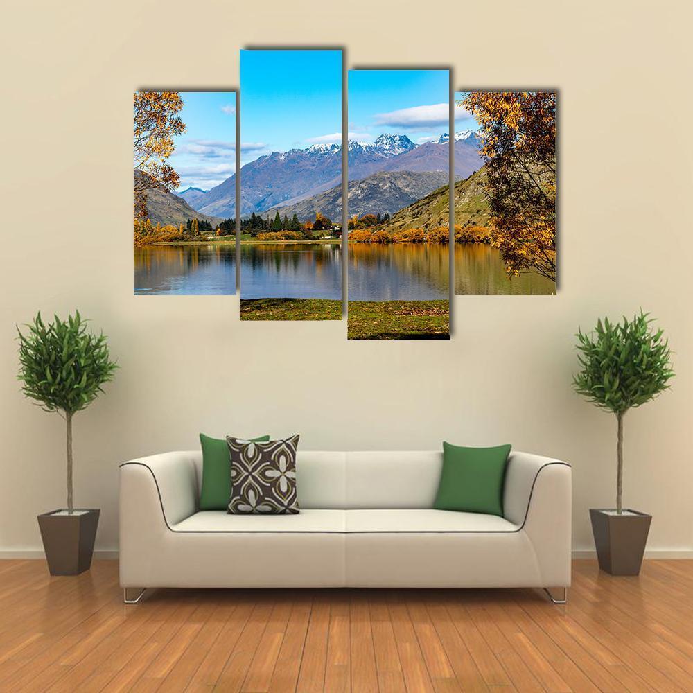 Lake Hayes In Autumn Canvas Wall Art-4 Pop-Gallery Wrap-50" x 32"-Tiaracle