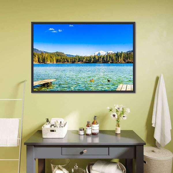 Lake Hintersee Canvas Wall Art-1 Piece-Floating Frame-24" x 16"-Tiaracle