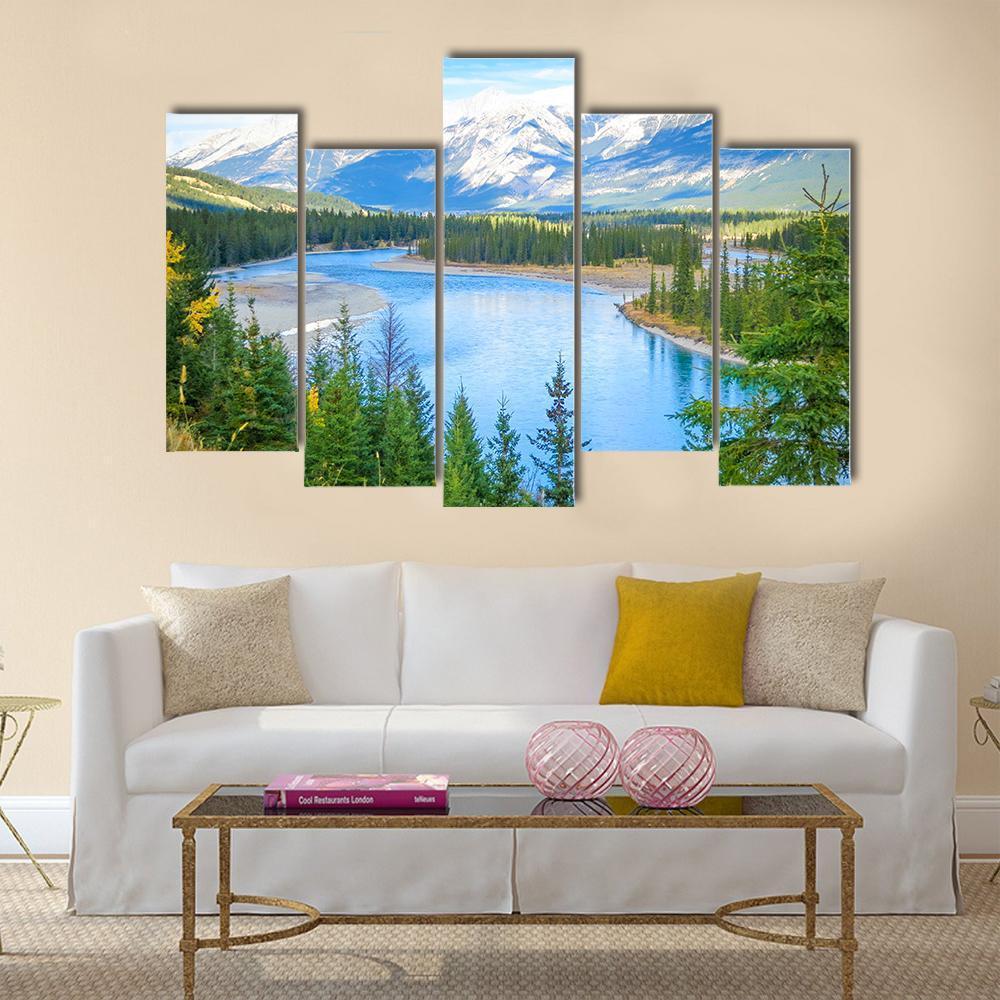 Lake In Alberta Canada Canvas Wall Art-5 Pop-Gallery Wrap-47" x 32"-Tiaracle