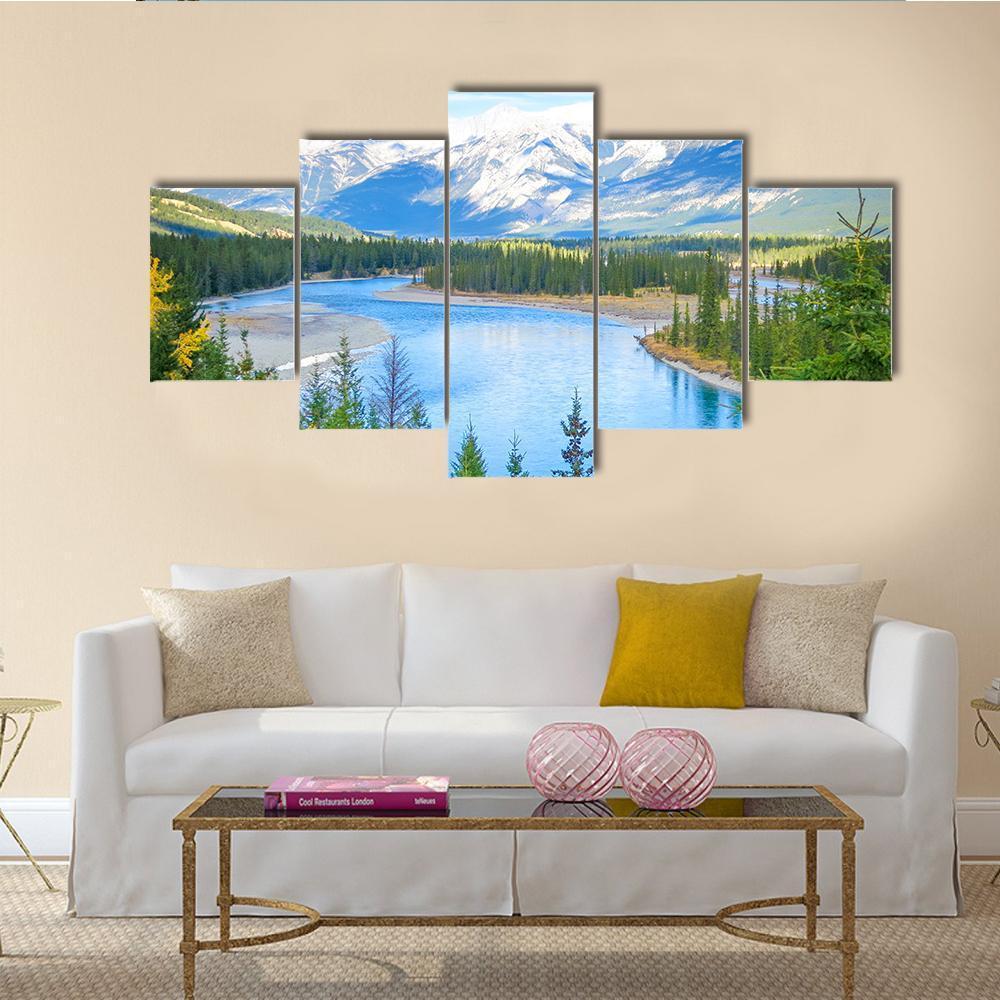 Lake In Alberta Canada Canvas Wall Art-5 Star-Gallery Wrap-62" x 32"-Tiaracle