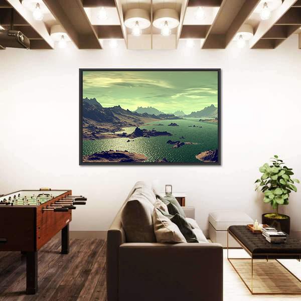 Lake In Alien Planet Canvas Wall Art-5 Horizontal-Gallery Wrap-22" x 12"-Tiaracle