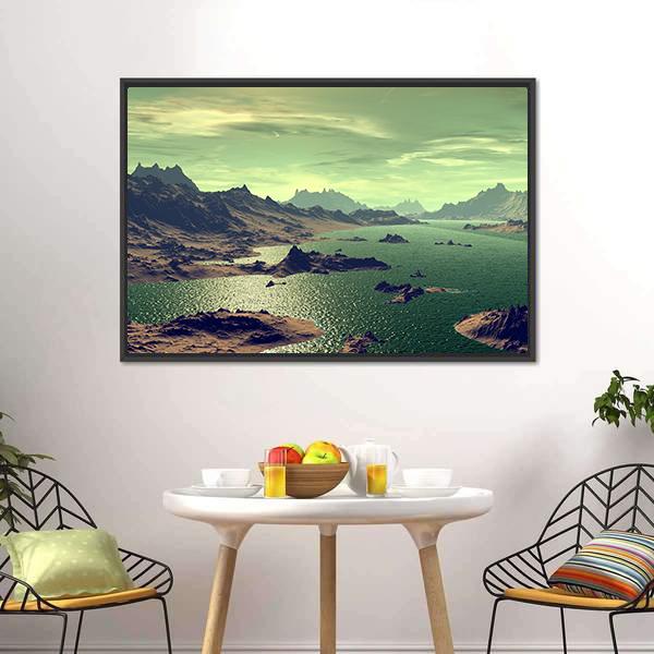 Lake In Alien Planet Canvas Wall Art-3 Horizontal-Gallery Wrap-25" x 16"-Tiaracle