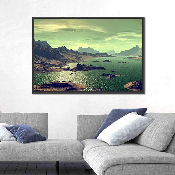 Lake In Alien Planet Canvas Wall Art-5 Horizontal-Gallery Wrap-22" x 12"-Tiaracle