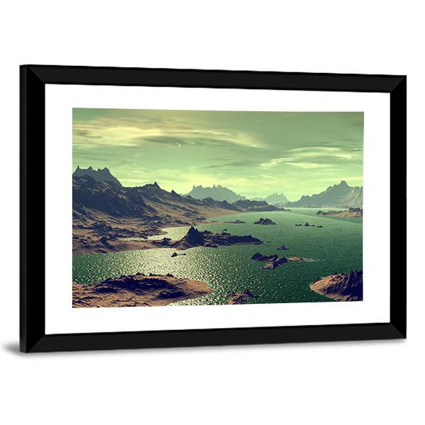 Lake In Alien Planet Canvas Wall Art-3 Horizontal-Gallery Wrap-25" x 16"-Tiaracle