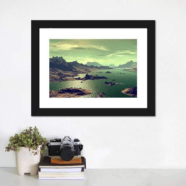 Lake In Alien Planet Canvas Wall Art-1 Piece-Framed Print-20" x 16"-Tiaracle