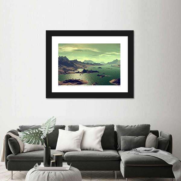 Lake In Alien Planet Canvas Wall Art-5 Horizontal-Gallery Wrap-22" x 12"-Tiaracle