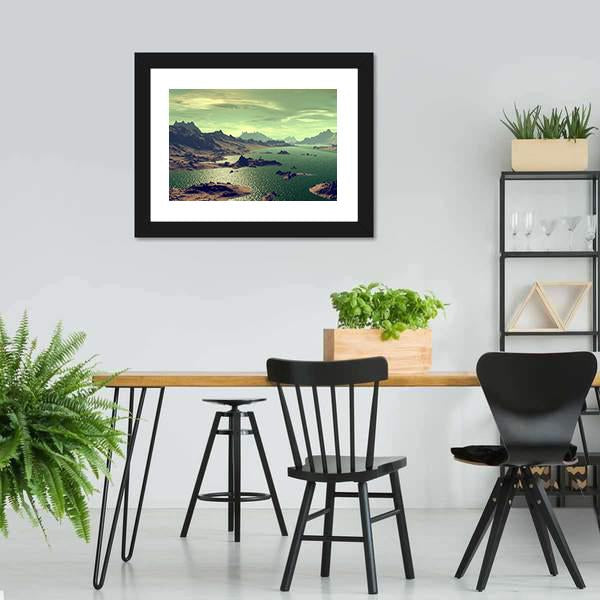 Lake In Alien Planet Canvas Wall Art-3 Horizontal-Gallery Wrap-25" x 16"-Tiaracle