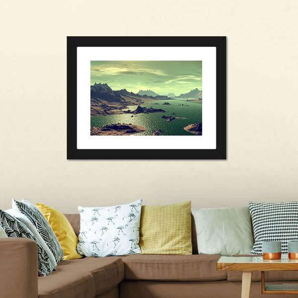 Lake In Alien Planet Canvas Wall Art-3 Horizontal-Gallery Wrap-25" x 16"-Tiaracle