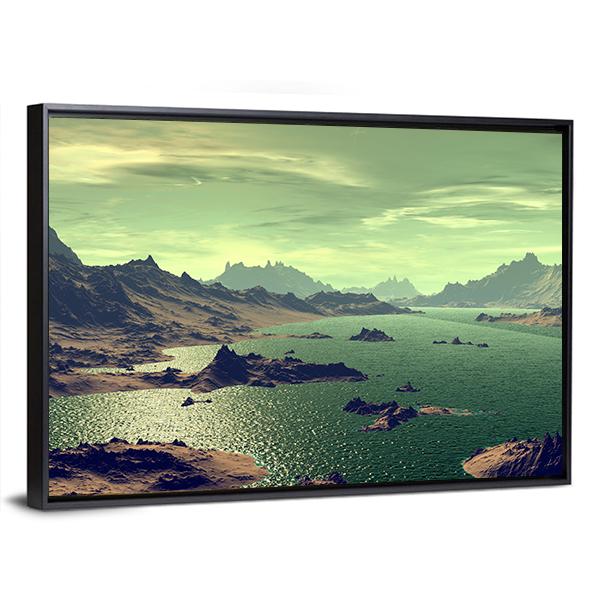Lake In Alien Planet Canvas Wall Art-5 Horizontal-Gallery Wrap-22" x 12"-Tiaracle