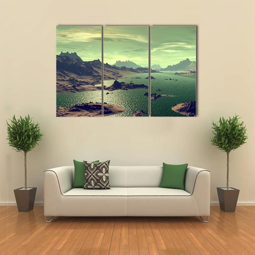 Lake In Alien Planet Canvas Wall Art-3 Horizontal-Gallery Wrap-37" x 24"-Tiaracle