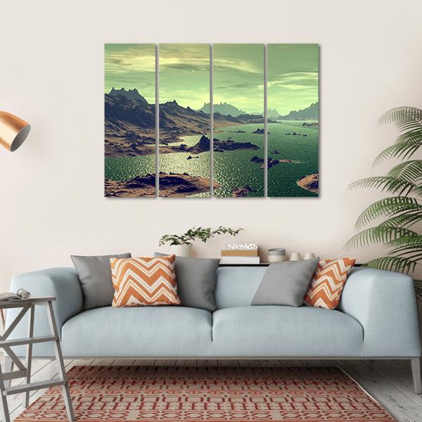Lake In Alien Planet Canvas Wall Art-4 Horizontal-Gallery Wrap-34" x 24"-Tiaracle