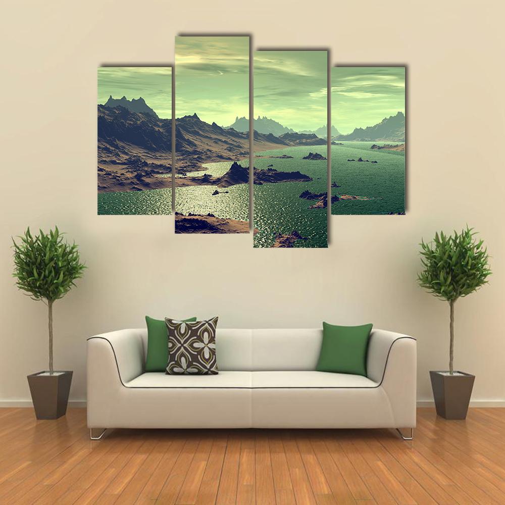 Lake In Alien Planet Canvas Wall Art-4 Pop-Gallery Wrap-50" x 32"-Tiaracle