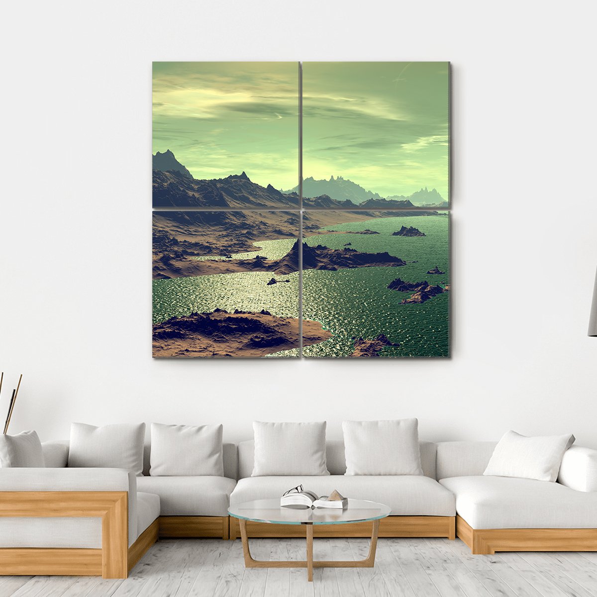 Lake In Alien Planet Canvas Wall Art-4 Square-Gallery Wrap-17" x 17"-Tiaracle