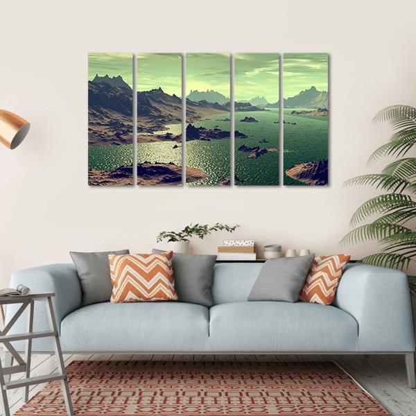 Lake In Alien Planet Canvas Wall Art-5 Horizontal-Gallery Wrap-22" x 12"-Tiaracle