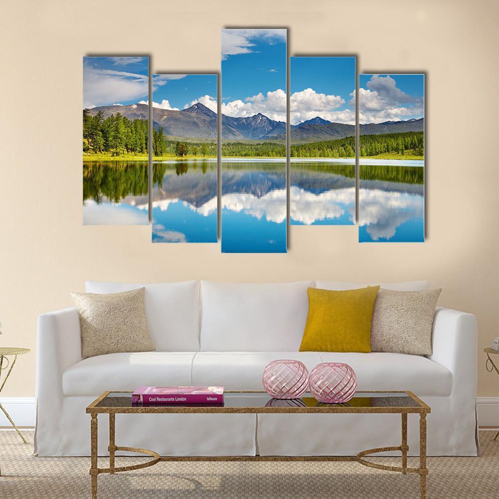 Lake In Altai Mountains Canvas Wall Art-5 Pop-Gallery Wrap-47" x 32"-Tiaracle