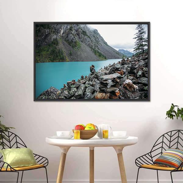 Lake In Altai Russia Canvas Wall Art-1 Piece-Floating Frame-24" x 16"-Tiaracle