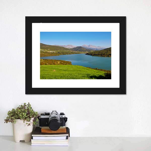 Lake In Atlas Mountains Canvas Wall Art-1 Piece-Framed Print-30" x 20"-Tiaracle