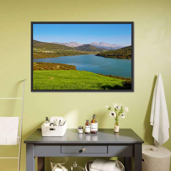 Lake In Atlas Mountains Canvas Wall Art-1 Piece-Floating Frame-24" x 16"-Tiaracle
