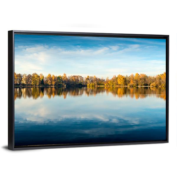 Lake In Autumn Bavaria Canvas Wall Art-3 Horizontal-Gallery Wrap-25" x 16"-Tiaracle