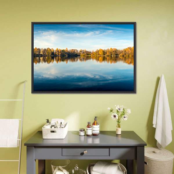 Lake In Autumn Bavaria Canvas Wall Art-1 Piece-Floating Frame-24" x 16"-Tiaracle