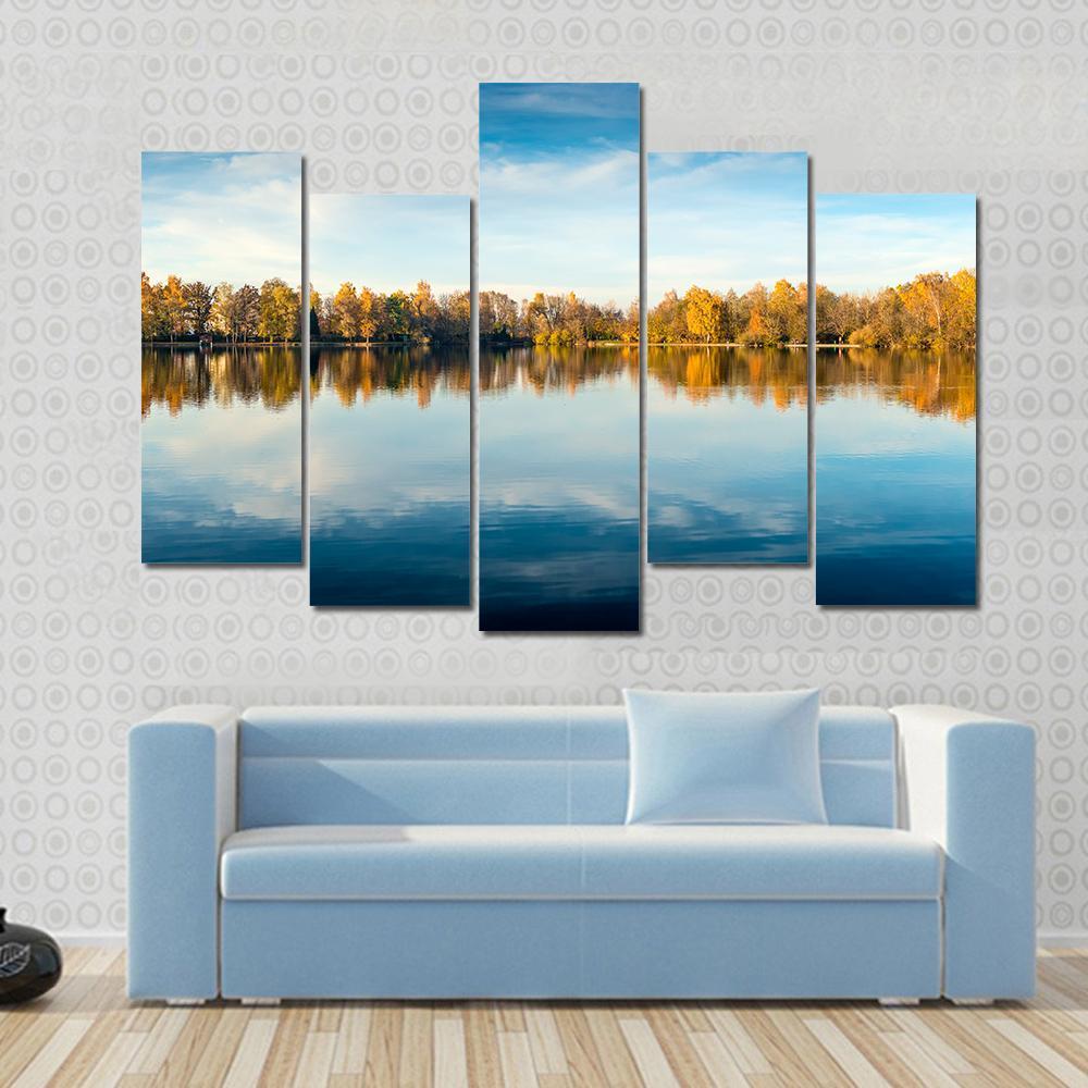 Lake In Autumn Bavaria Canvas Wall Art-5 Pop-Gallery Wrap-47" x 32"-Tiaracle