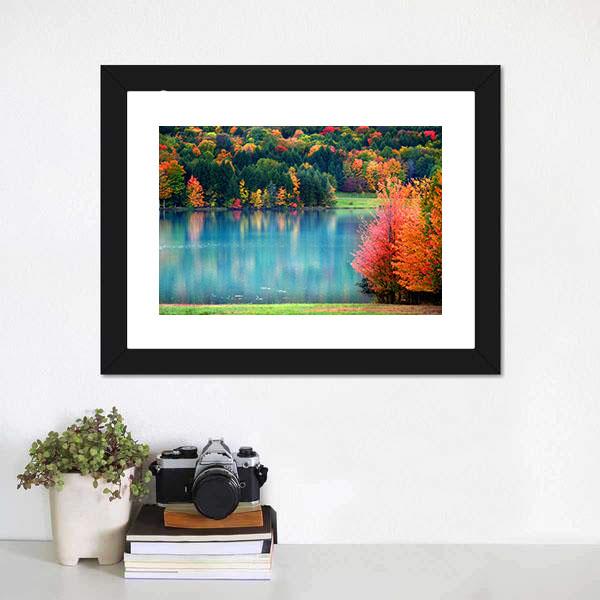 Lake In Autumn Landscape Canvas Wall Art-1 Piece-Framed Print-20" x 16"-Tiaracle