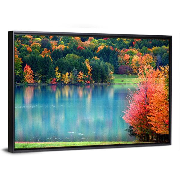 Lake In Autumn Landscape Canvas Wall Art-3 Horizontal-Gallery Wrap-25" x 16"-Tiaracle