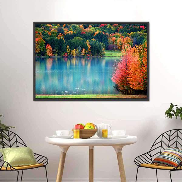 Lake In Autumn Landscape Canvas Wall Art-3 Horizontal-Gallery Wrap-25" x 16"-Tiaracle