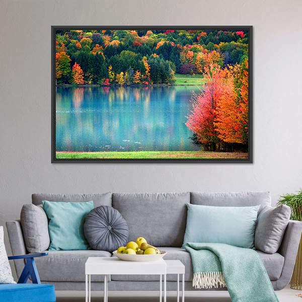 Lake In Autumn Landscape Canvas Wall Art-3 Horizontal-Gallery Wrap-25" x 16"-Tiaracle