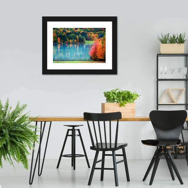 Lake In Autumn Landscape Canvas Wall Art-3 Horizontal-Gallery Wrap-25" x 16"-Tiaracle