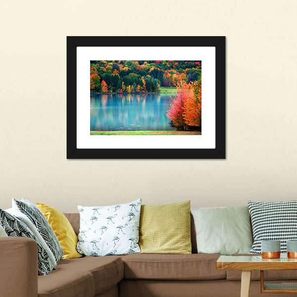 Lake In Autumn Landscape Canvas Wall Art-3 Horizontal-Gallery Wrap-25" x 16"-Tiaracle