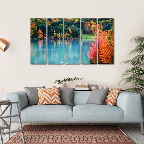 Lake In Autumn Landscape Canvas Wall Art-5 Horizontal-Gallery Wrap-22" x 12"-Tiaracle