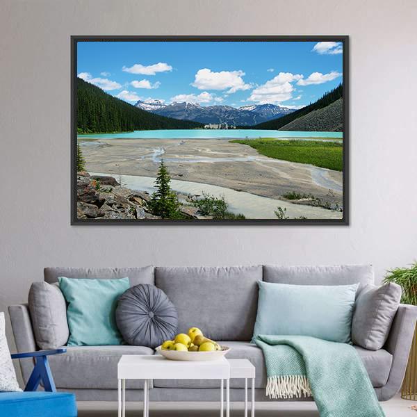 Lake In Banff National Park Canvas Wall Art-3 Horizontal-Gallery Wrap-25" x 16"-Tiaracle