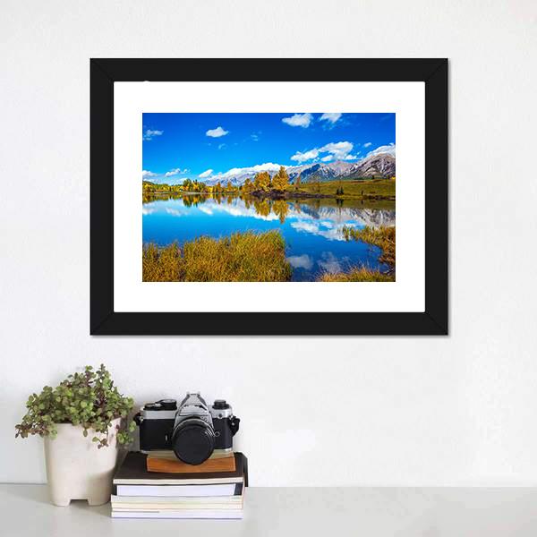 Lake In Canmore Canvas Wall Art-1 Piece-Framed Print-20" x 16"-Tiaracle