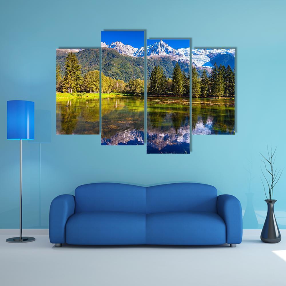 Lake In Chamonix Canvas Wall Art-4 Pop-Gallery Wrap-50" x 32"-Tiaracle