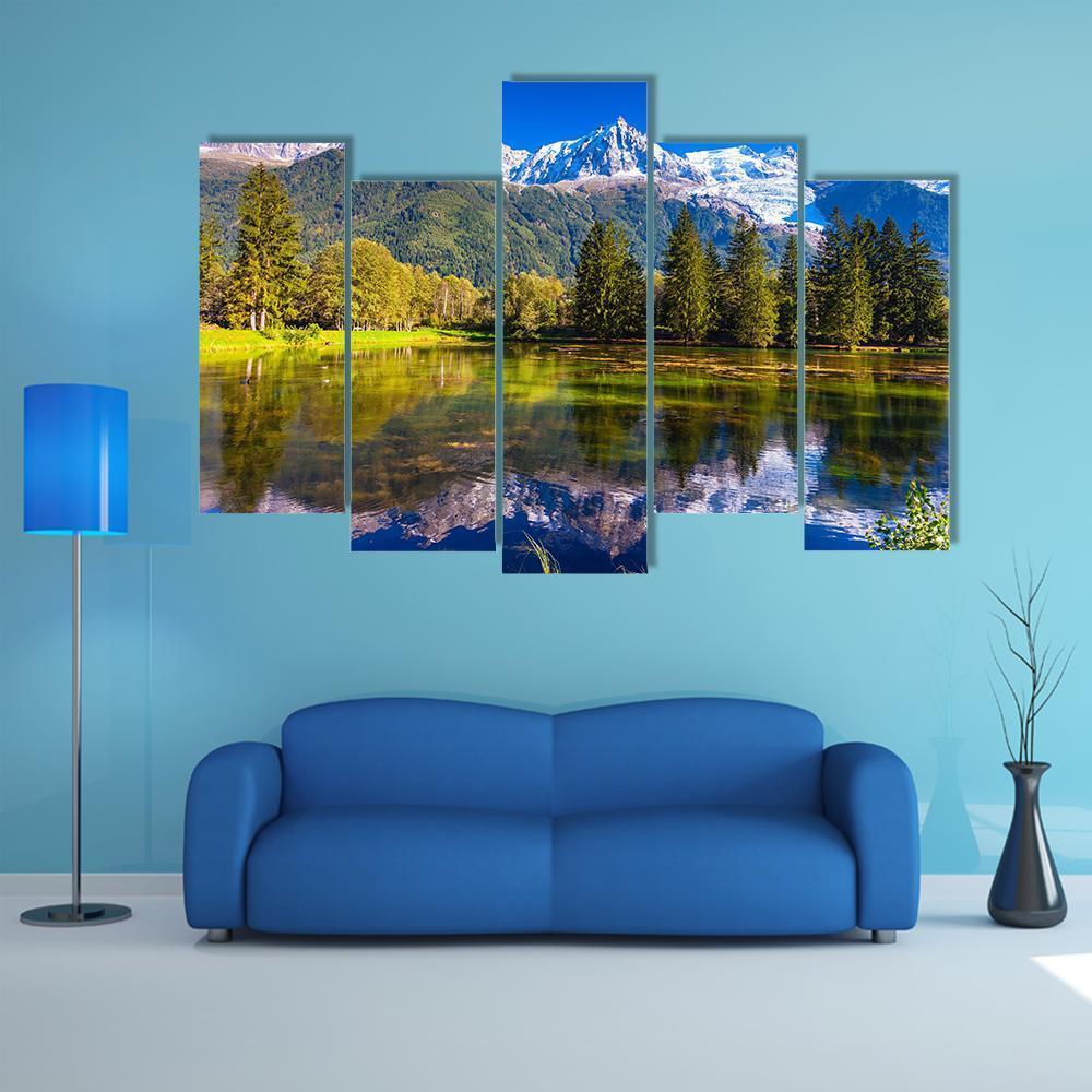 Lake In Chamonix Canvas Wall Art-5 Pop-Gallery Wrap-47" x 32"-Tiaracle