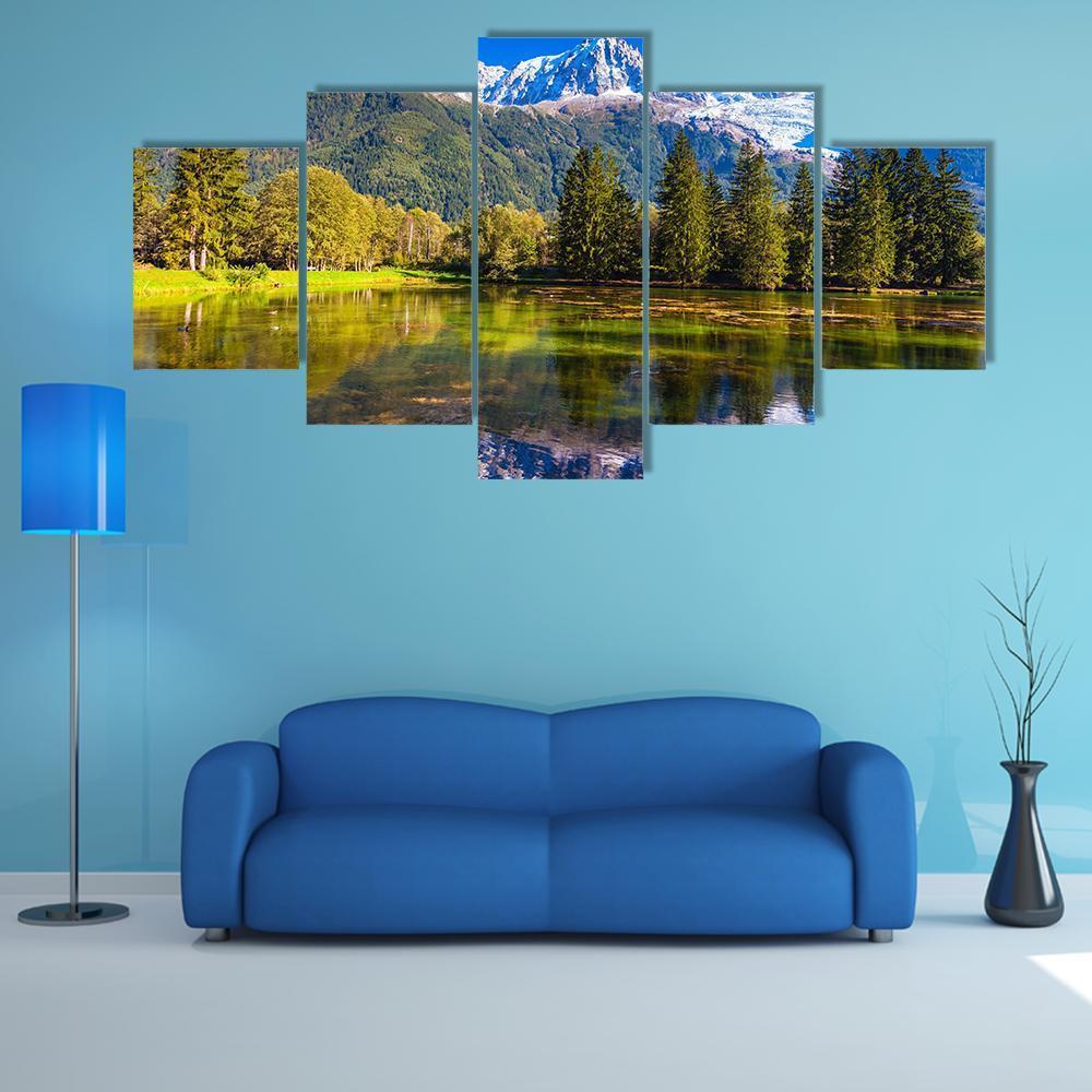 Lake In Chamonix Canvas Wall Art-5 Star-Gallery Wrap-62" x 32"-Tiaracle