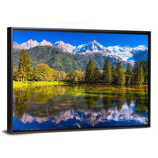 Lake In Chamonix Canvas Wall Art-3 Horizontal-Gallery Wrap-25" x 16"-Tiaracle