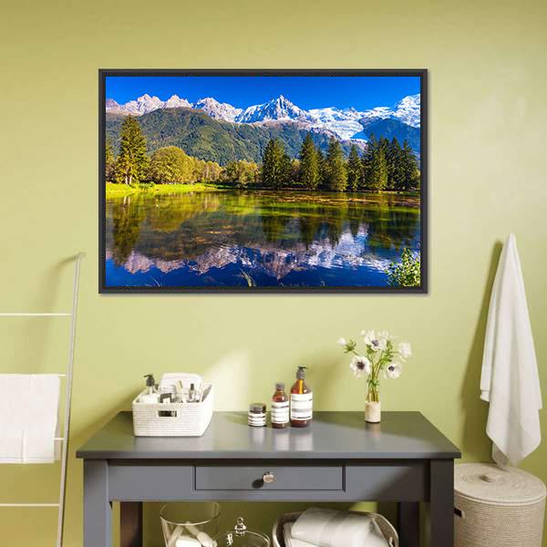 Lake In Chamonix Canvas Wall Art-3 Horizontal-Gallery Wrap-25" x 16"-Tiaracle