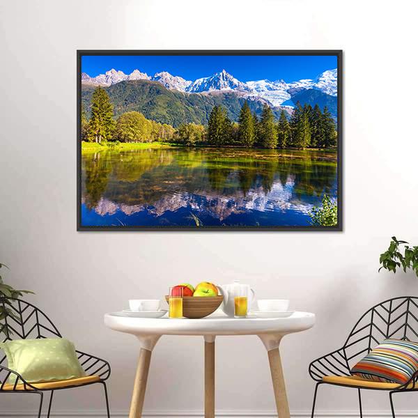 Lake In Chamonix Canvas Wall Art-1 Piece-Floating Frame-24" x 16"-Tiaracle