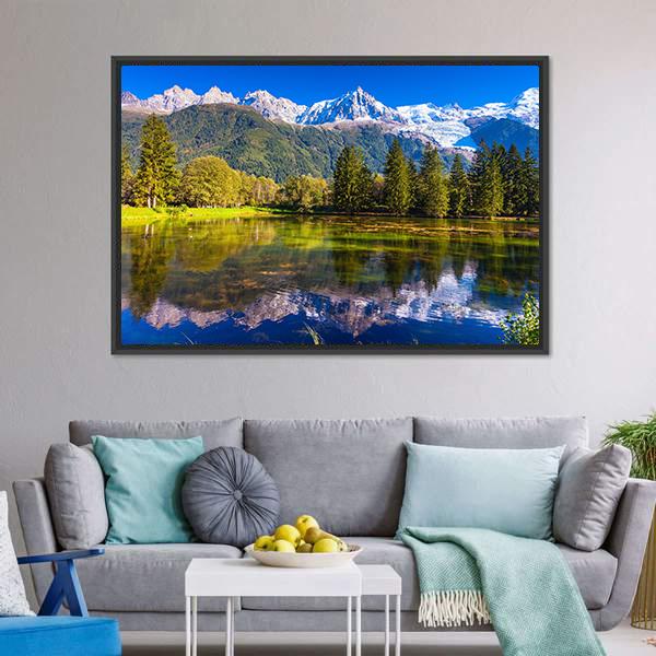 Lake In Chamonix Canvas Wall Art-3 Horizontal-Gallery Wrap-25" x 16"-Tiaracle