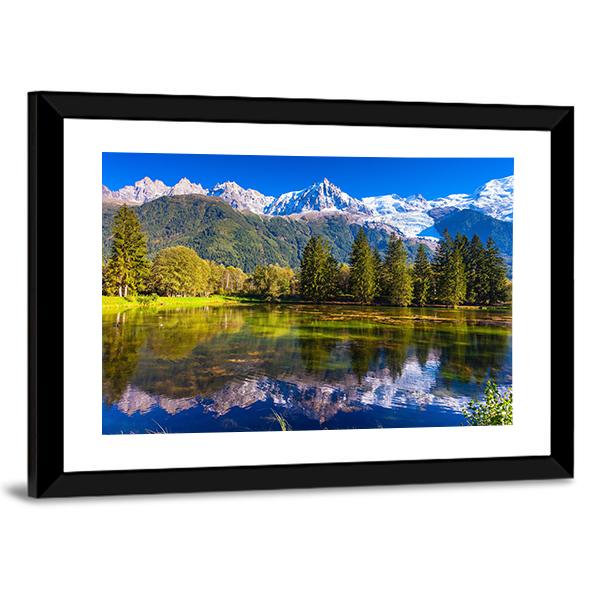 Lake In Chamonix Canvas Wall Art-3 Horizontal-Gallery Wrap-25" x 16"-Tiaracle