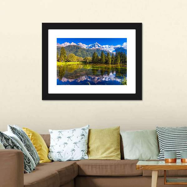 Lake In Chamonix Canvas Wall Art-1 Piece-Framed Print-20" x 16"-Tiaracle
