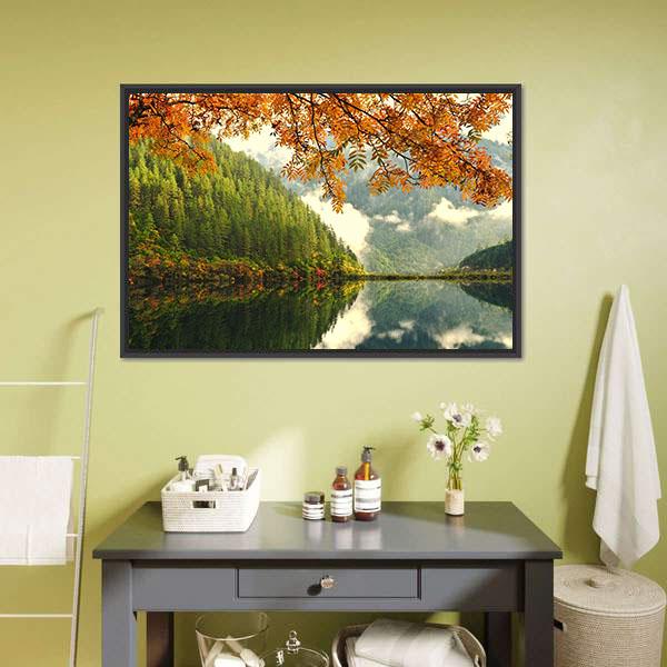 Lake In China Canvas Wall Art-1 Piece-Floating Frame-24" x 16"-Tiaracle